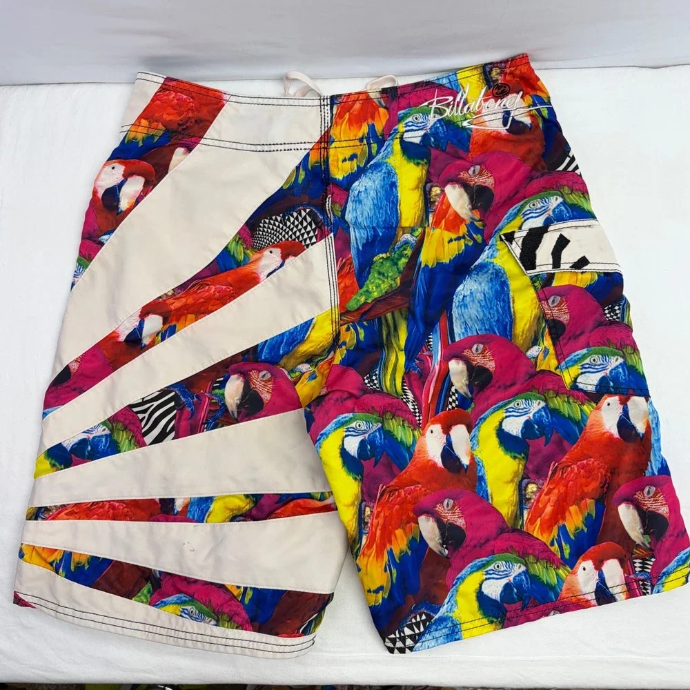 Vintage Billabong Andy Irons Board Shorts Rising Sun Mens 33 AOP Parrot RARE